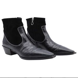 AEYDE Leather Jade Cowboy with Croc-Embossed Leather Western Booties Size 39